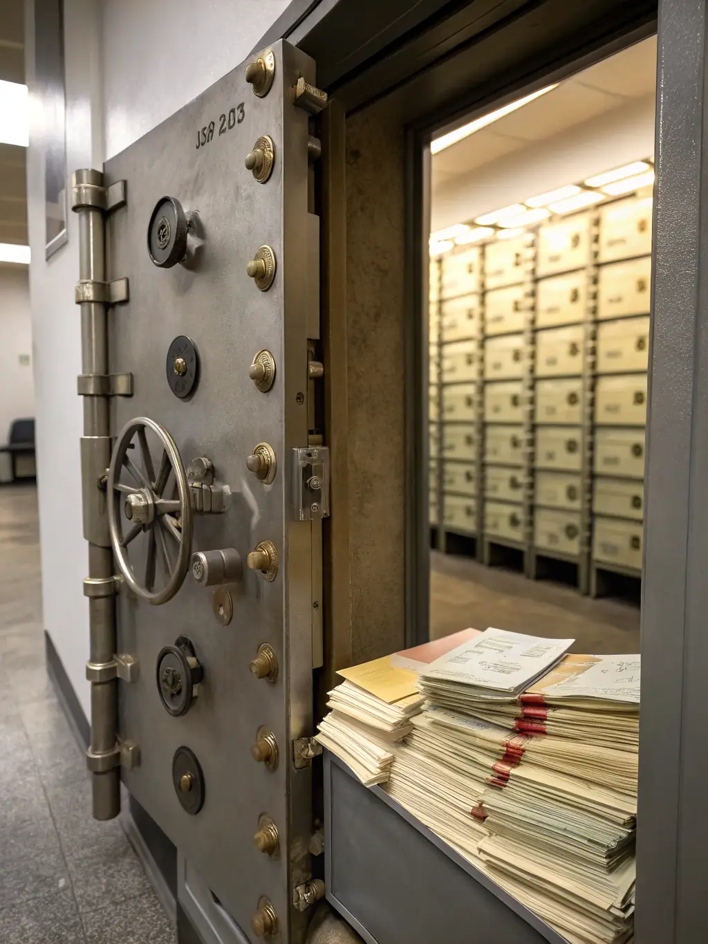 A secure vault with money inside, symbolizing the safety and security of investments.